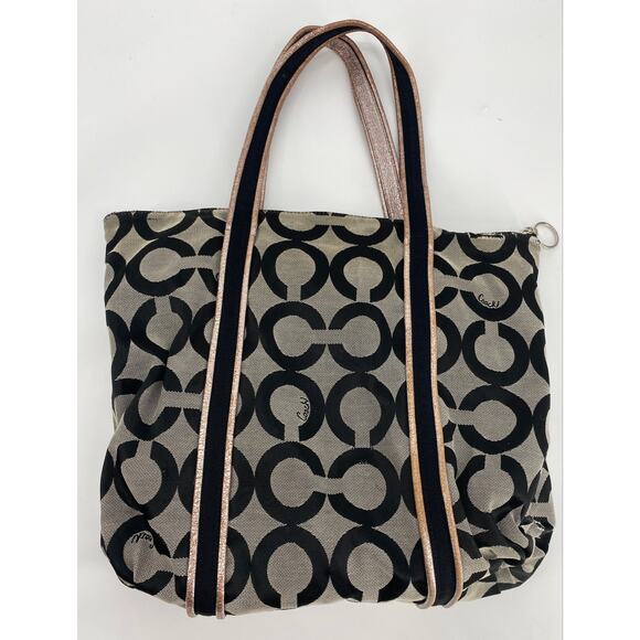 Coach Poppy op art Glam Signature Tote Bag Purse Black Gray Silver 13826 handbag - Picture 3 of 7